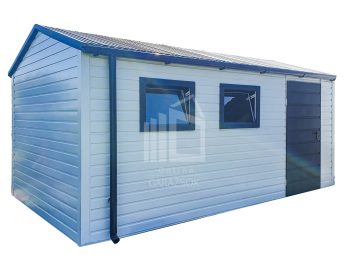 Kerti Fészer 4x5m - ajtó - 2x ablak - fehér - antracit - csatorna - nyeregtető ID650