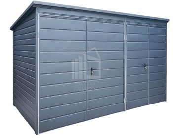 Kerti Fészer 3,5x2m - 2x Kétszárnyú Kapu - Antracit - Hátra lejtő tető ID632