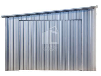 Lemezgarázs 4,5x9m - Billenőkapu - Ajtó - Ezüst - Oldalra lejtő tető ID620
