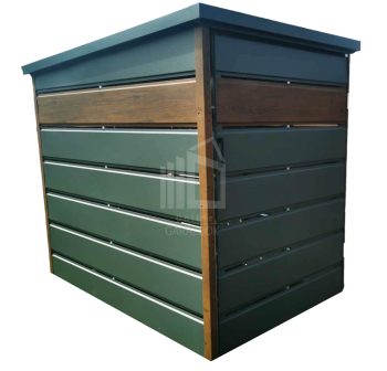 Nyitott kukatároló 1,3x2m - Zöld + Fa - tető hátra lejtő ID518