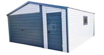 Lemezgarázs 5m x 6m - Billenőkapu - ajtó - ablak - antracit + fehér - nyeregtető ID205