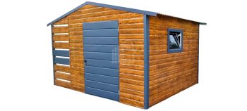 Kerti Fészer 3m x 3m + oldaltető 1x3m - ajtó - fahatású - világos dió + antracit ID213
