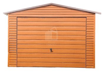 Lemezgarázs 3,5m x 6m - billenőkapu - ajtó - aranytölgy - nyeregtető ID99