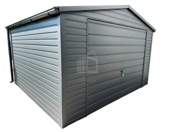 Lemezgarázs 4m x 5m - billenőkapu - csatorna - antracit - nyeregtető ID406