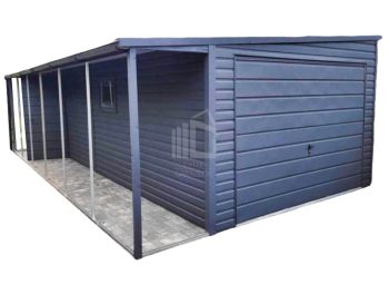 Lemezgarázs 3,5m x 7m + oldaltető 1m - billenőkapu - ajtó - bukóablak - csatorna - antracit ID273