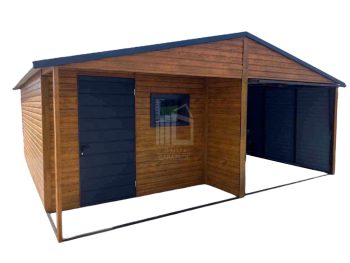 lemezgarázs 6m x 6m + beugró 3x1m - billenőkapu - ajtó - ablak - világos dió ID274