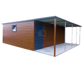 lemezgarázs 6m x 5m + oldaltető 6x1,5m - ajtó - ablak - fahatású - oldalra lejtő ID275