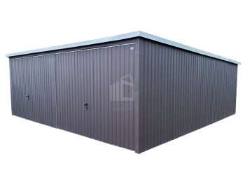 lemezgarázs 6m x 7m - 2x billenőkapu - sötétbarna - tető hátra lejtő ID407