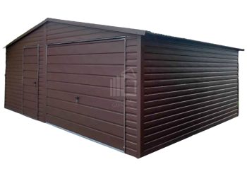 lemezgarázs 6m x 6m - billenőkapu - ajtó - sötétbarna - nyeregtető ID391