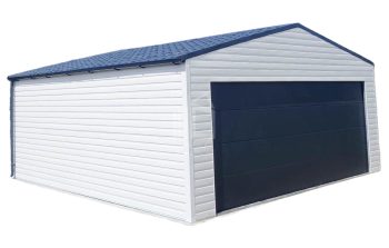 lemezgarázs 6m x 6m - Szekcionált Kapu - ajtó - csatorna - fehér + antracit - nyeregtető ID389