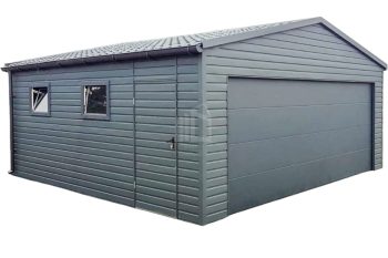 lemezgarázs 6x6m - Szekcionált Kapu - ajtó - 2x ablak - csatorna - cserepeslemez - nyeregtető ID667