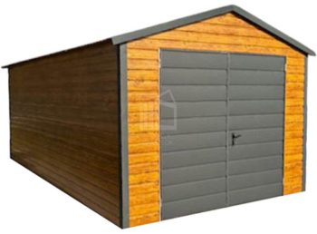lemezgarázs 4x6m - Kétszárnyú Kapu - világos dió - fahatású - sötét grafit - matt antracit - nyeregtető ID1063